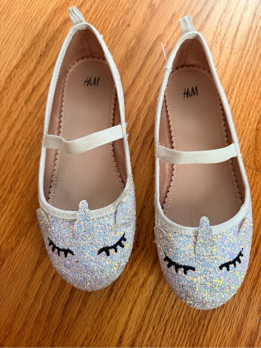 H&M Girls' Iridescent Glitter Unicorn Ballet Flats - White